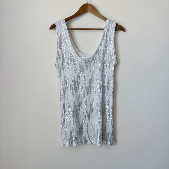 Diane Von Furstenberg Maconda Sequin Tank Top Medium White Silver - Picture 1 of 8